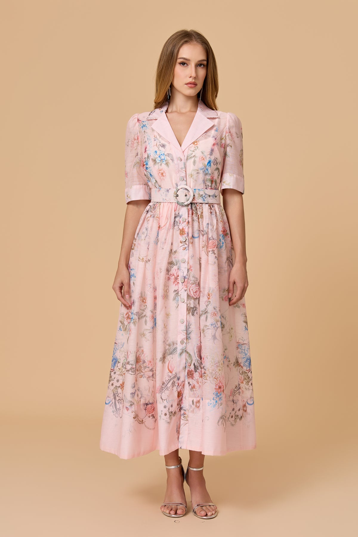 Garden Girl Moment pink  Floral Print Short Sleeve Maxi Dress