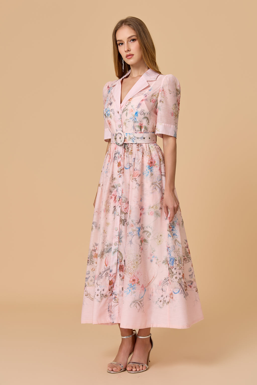 Garden Girl Moment pink  Floral Print Short Sleeve Maxi Dress