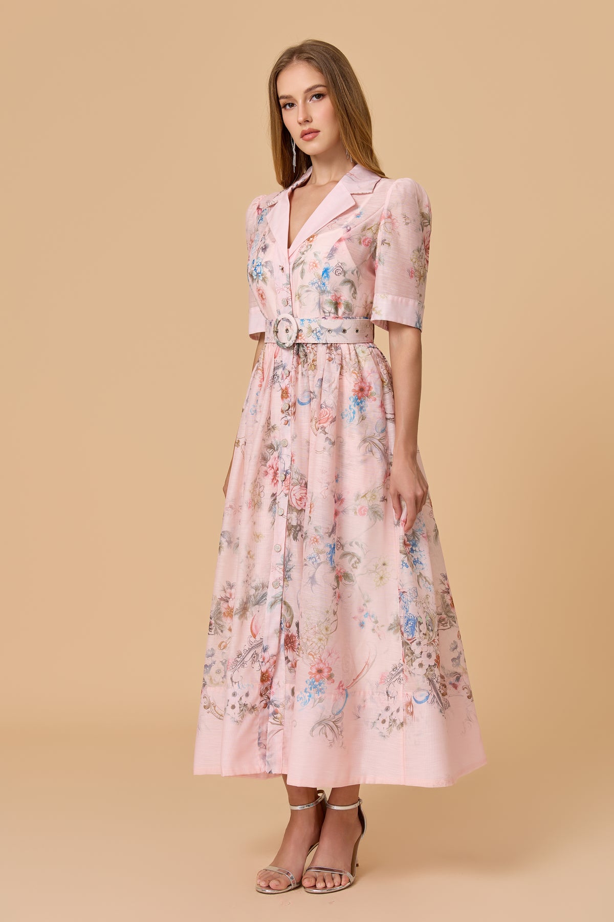 Garden Girl Moment pink  Floral Print Short Sleeve Maxi Dress