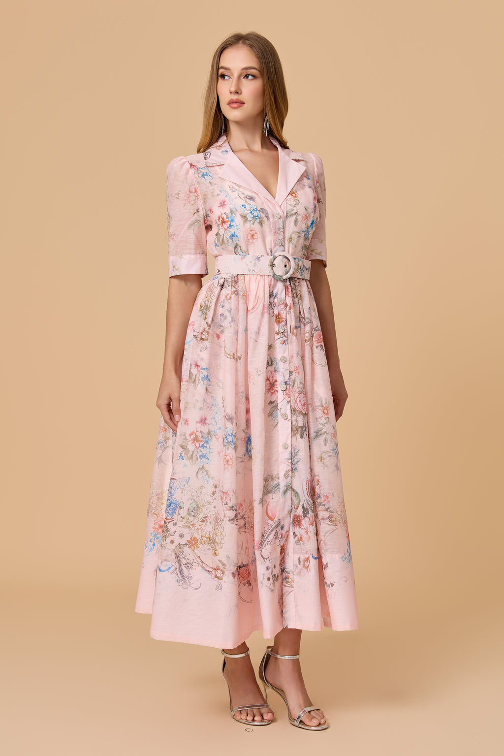 Garden Girl Moment pink  Floral Print Short Sleeve Maxi Dress