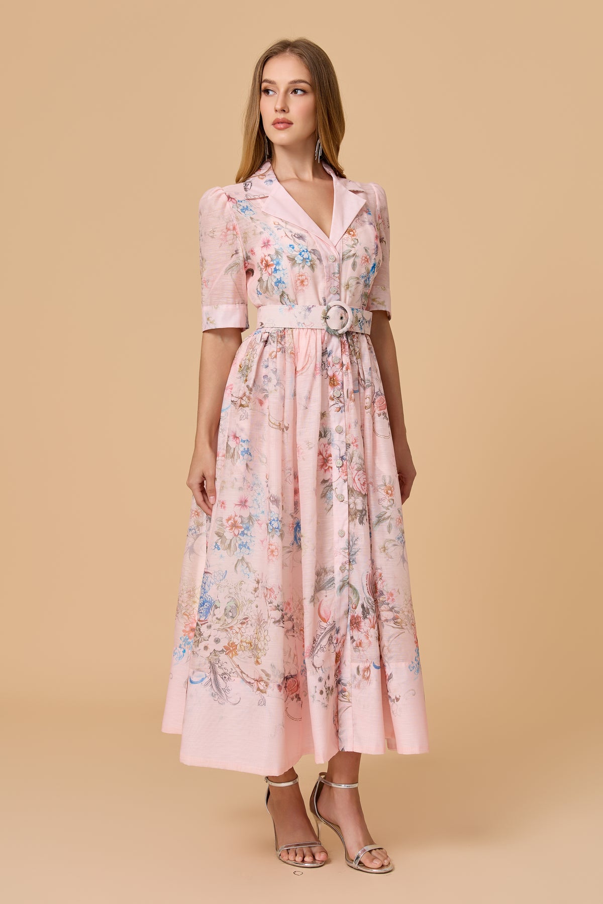 Garden Girl Moment pink  Floral Print Short Sleeve Maxi Dress