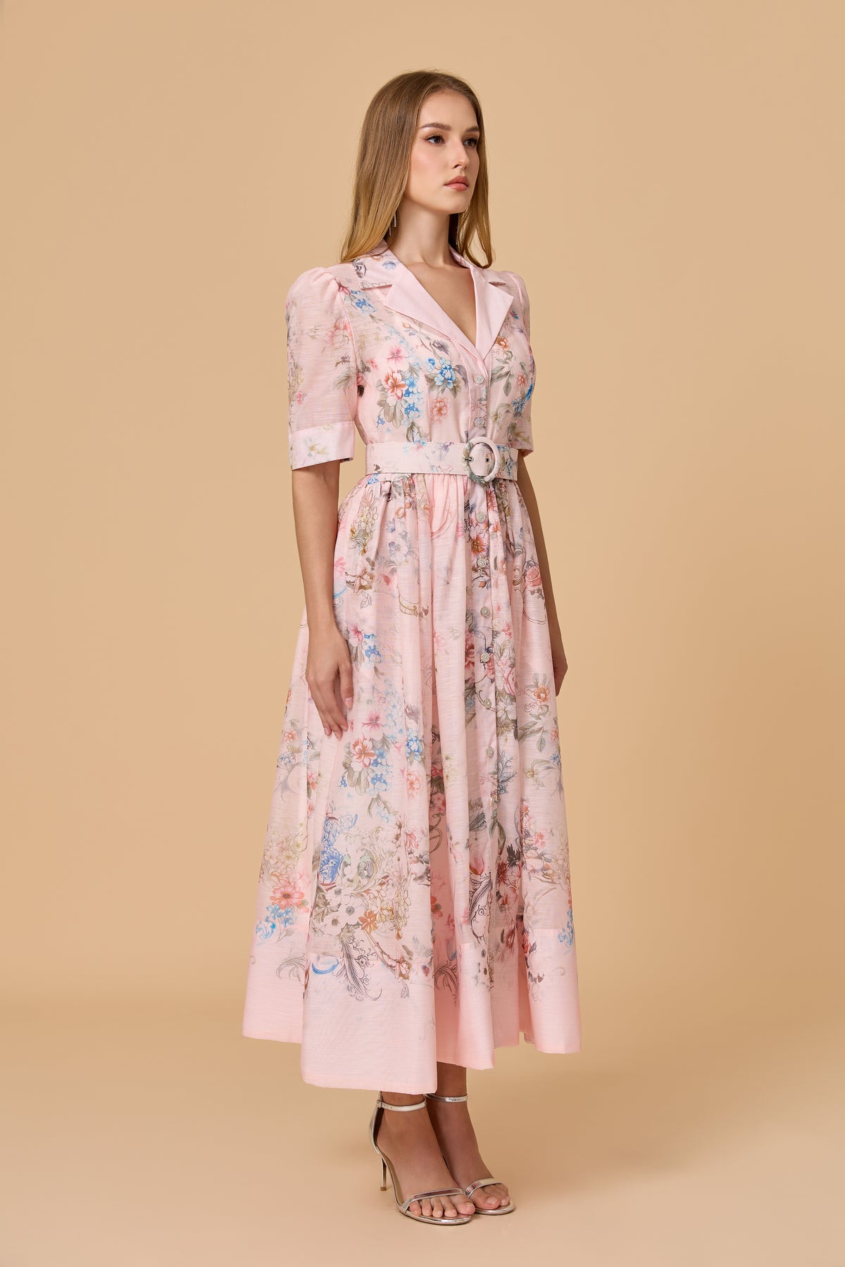 Garden Girl Moment pink  Floral Print Short Sleeve Maxi Dress