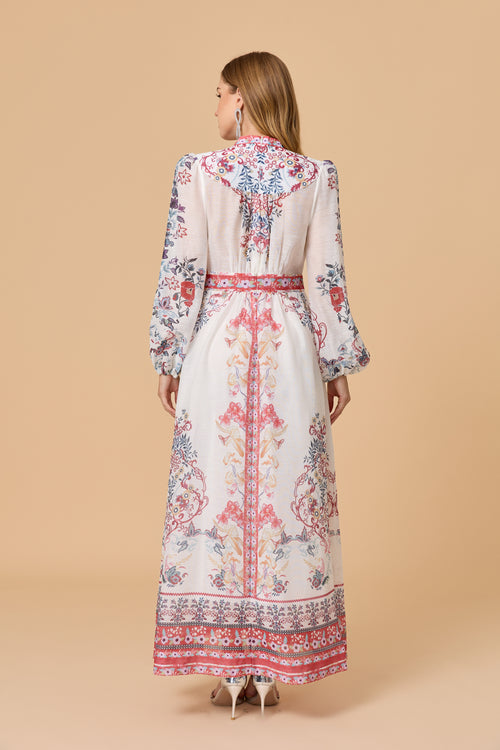 Boho Floral Button Front Long Sleeve Maxi Dress