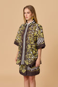 Vintage Tropical Print Oversized Shirt Mini Dress