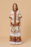 Vacation Beach Coconut Tree Print Shirt Wide Leg Pants Set