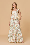 Square Neck Floral Peplum Tiered Maxi Skirt Two Piece Set