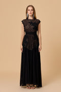 Out In Elegance Black Floral Applique Lace Bodice Maxi Dress