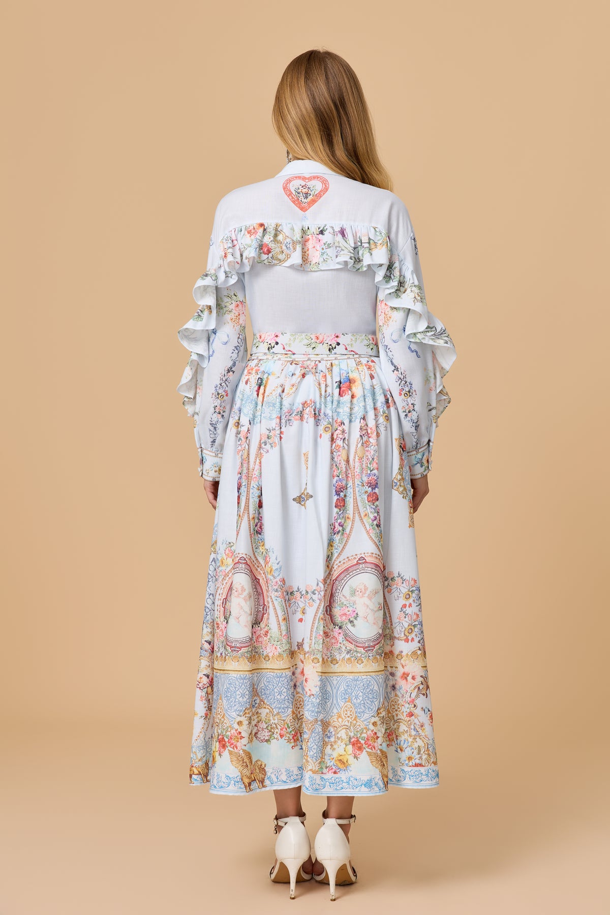 Light Blue Allover Print Shirt Dress And Belt Outfit Set