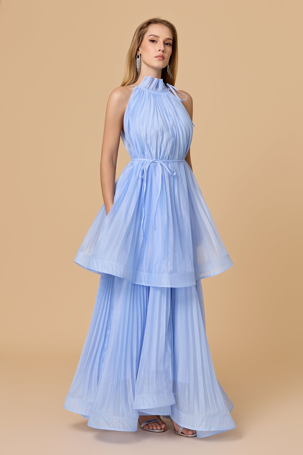 Ivanna Sleeveless Pleated Maxi Dress